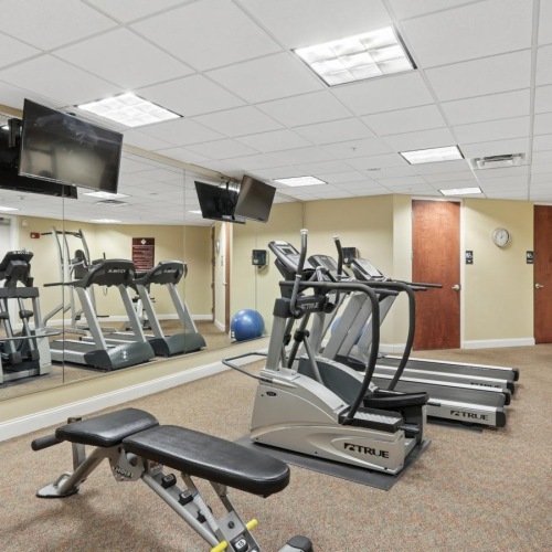 a gym with exercise equipment