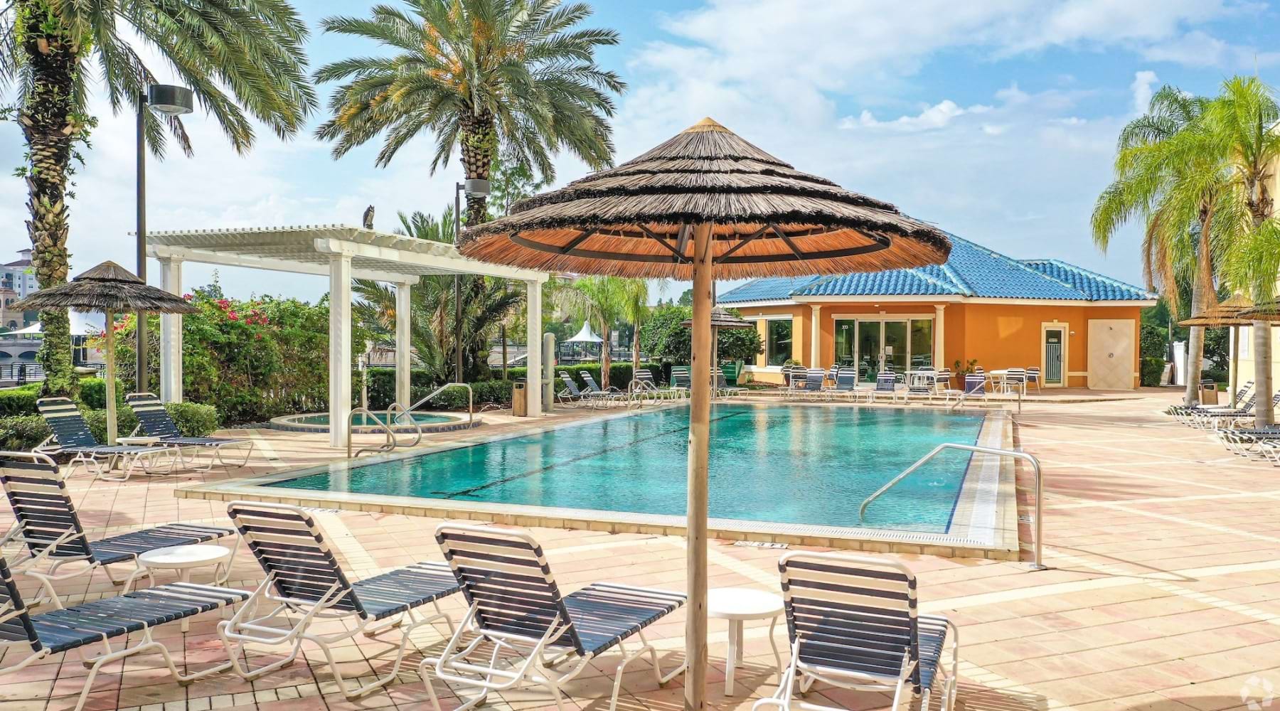 a swimming pool on a deck