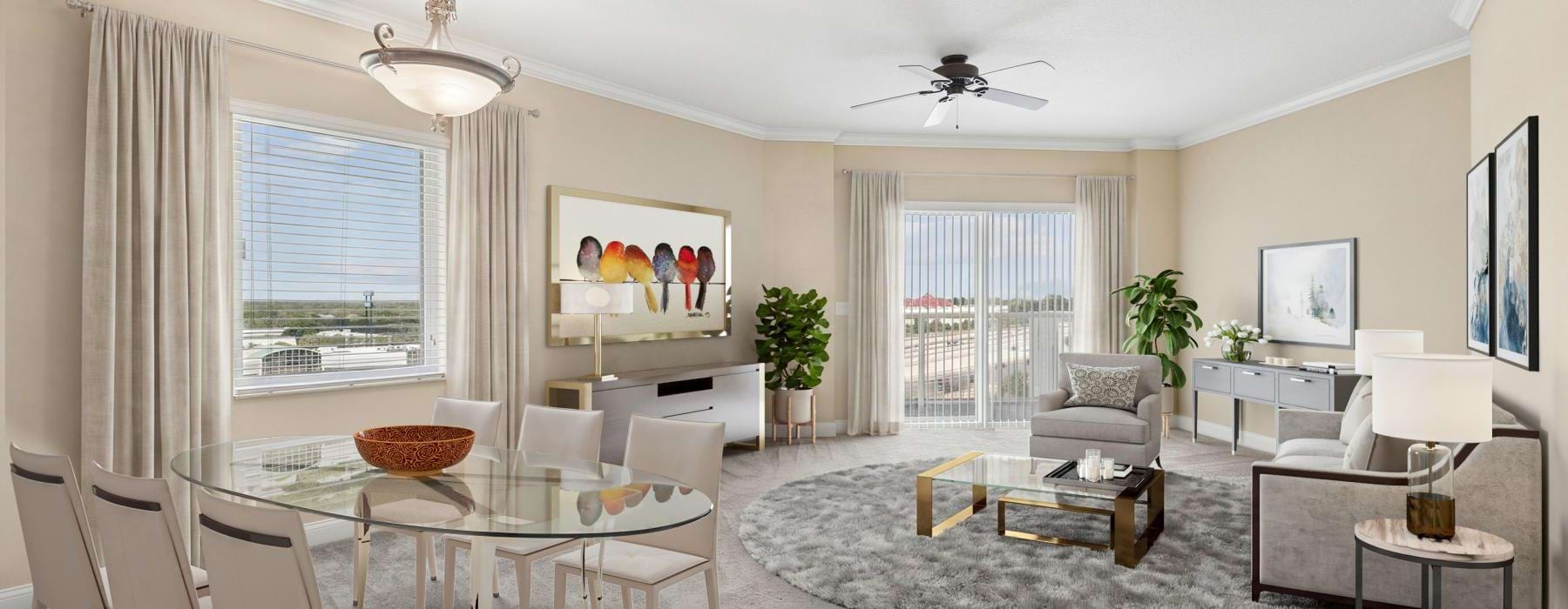 a living room with a large window